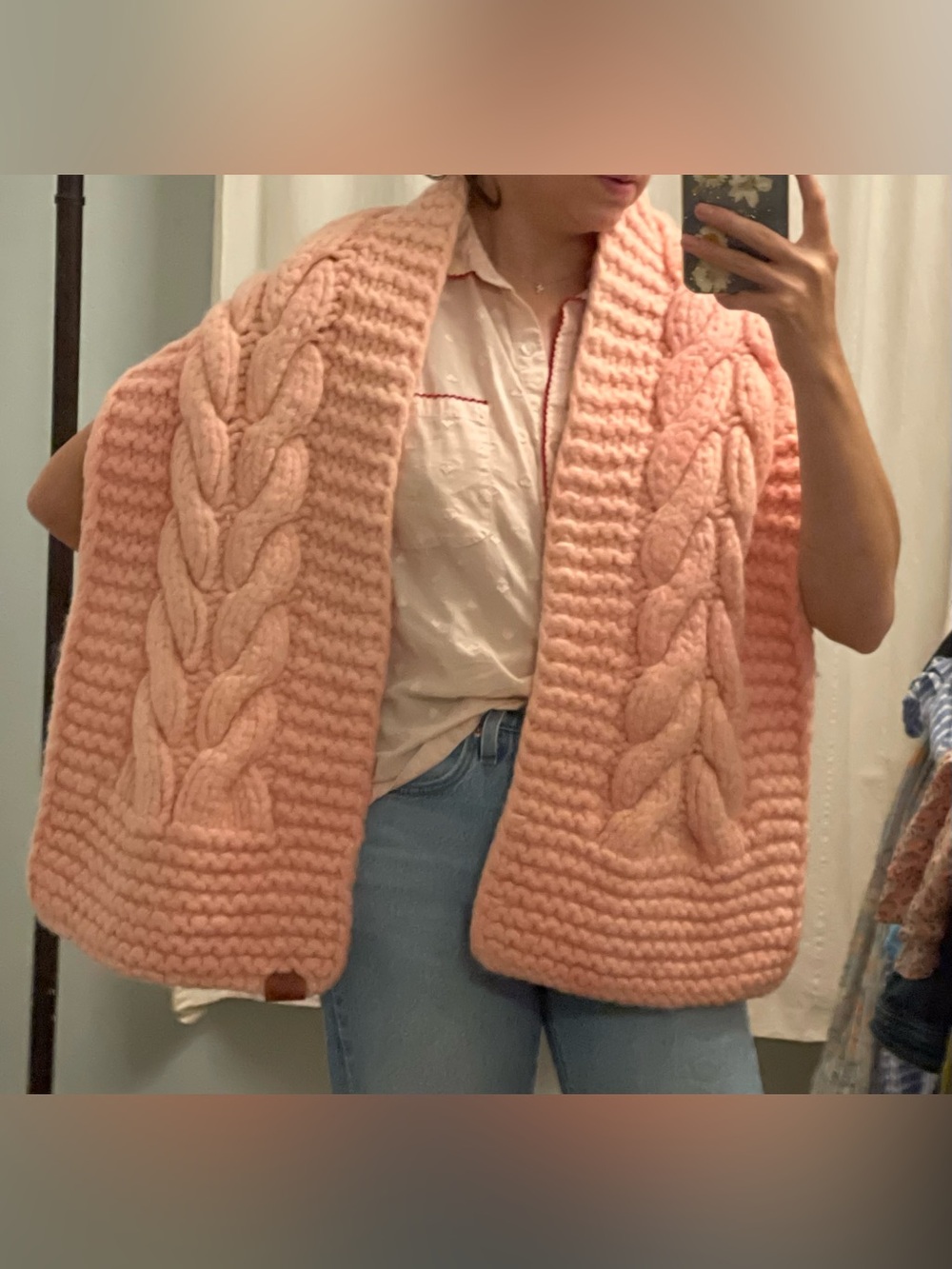 Anthropologie Wool Chunky Cable Knit Wrap - Blush Pink